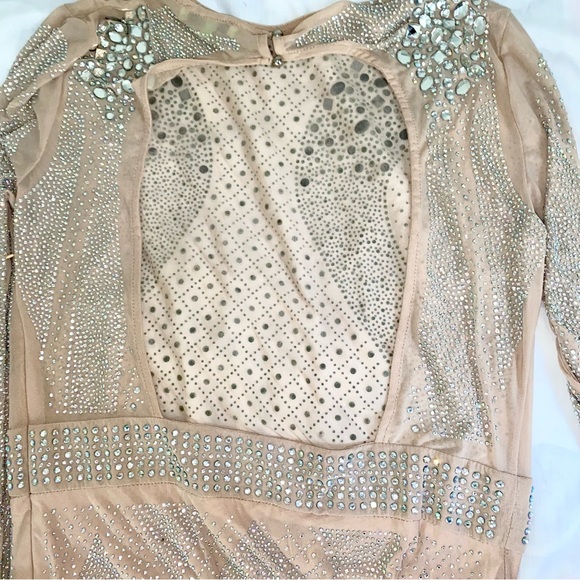 HP✨Xtaren Long Sleeve Sheer Mesh Rhinestone Bodycon Mini Dress - Picture 8 of 13